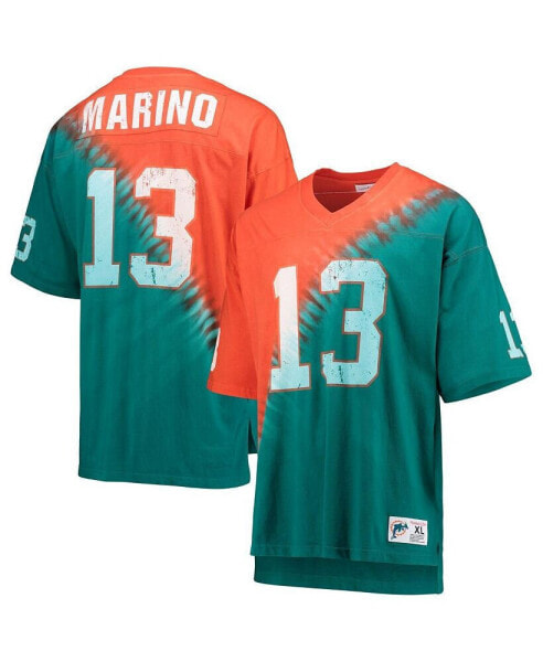 Men's Dan Marino Orange, Aqua Miami Dolphins Retired Player Name and Number Diagonal Tie-Dye V-Neck T-shirt