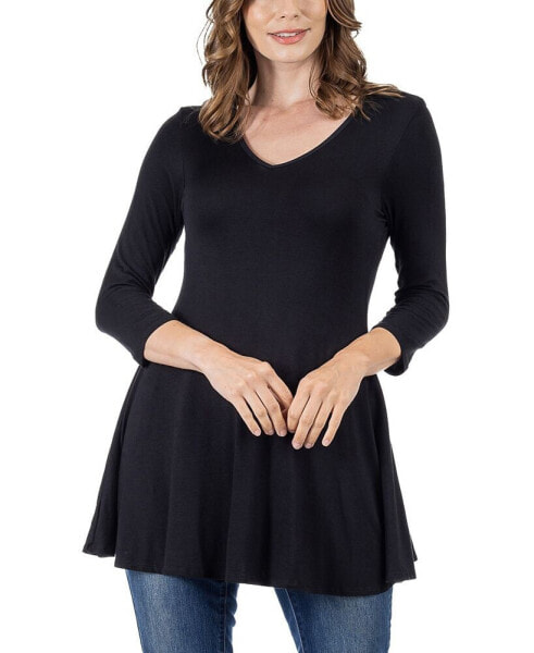 Women's Three Quarter Sleeve V-neck Tunic Top