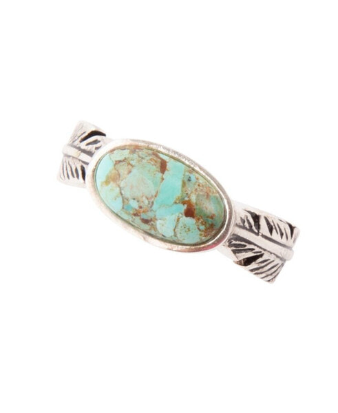 Feather Genuine Turquoise Oval Band Ring