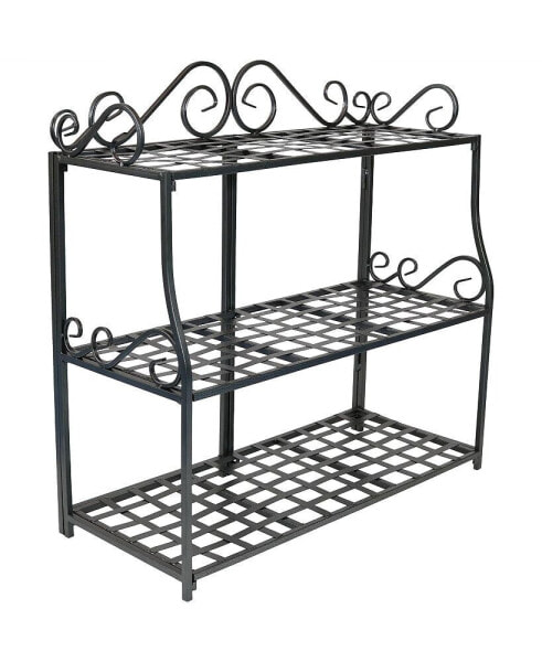 Black Iron 3-Tier Plant Stand Shelf with Scroll Edging - 30 in