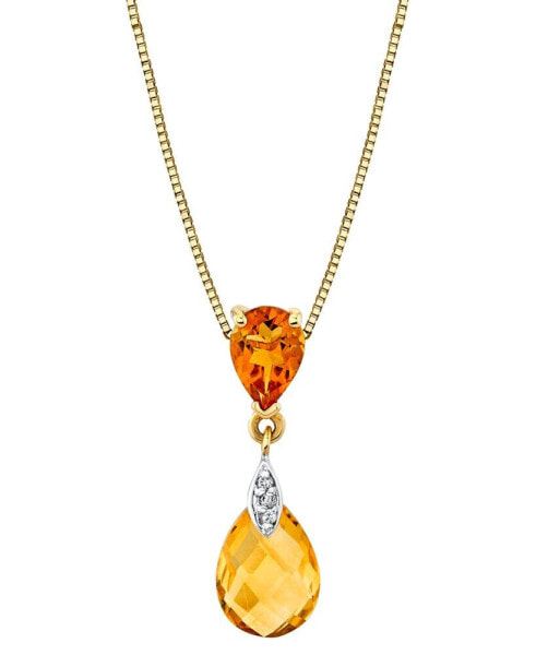 Citrine (2-1/4 ct. t.w.) & Diamond Accent Pear & Briolette Double Drop 18" Pendant Necklace in 14k Gold