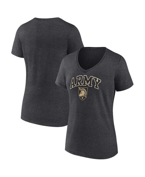 Women's Heather Charcoal Army Black Knights Evergreen Campus V-Neck T-shirt