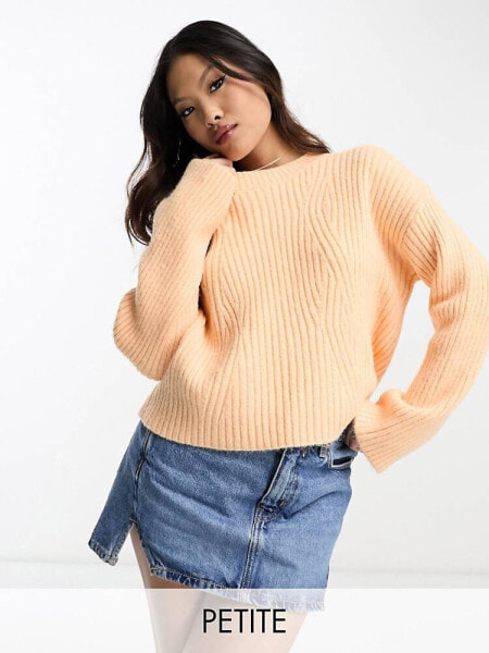 New Look Petite ribbed cropped jumper in peach