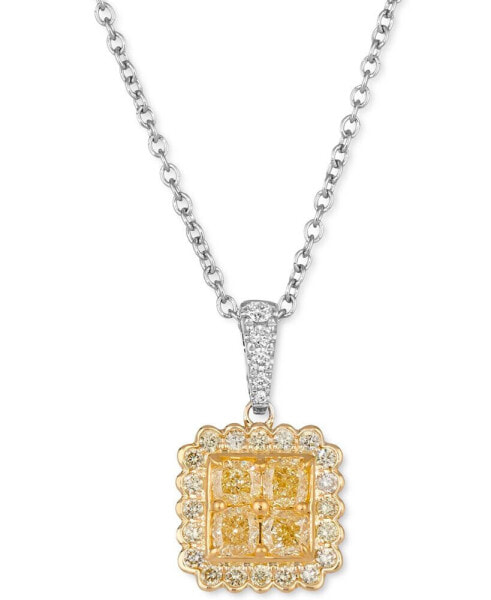 Le Vian sunny Yellow Diamond (7/8 ct. t.w.) & Vanilla Diamond (1/20 ct. t.w.) Halo Quad Cluster 18" Pendant Necklace in Platinum & 18k Gold