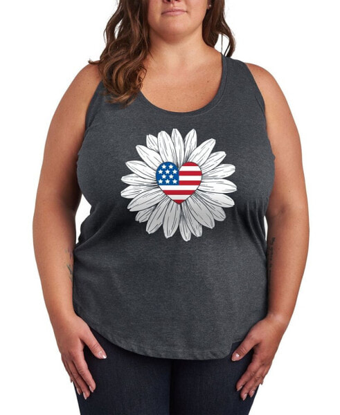 Trendy Plus Size American Flag Heart Flower Graphic Tank