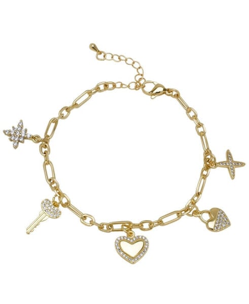 14K Gold Plated Cubic Zirconia Multi Charms Bracelet