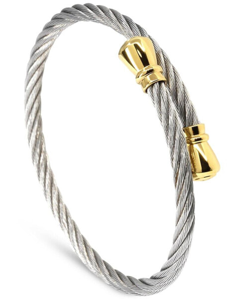 Cable & Cap Two-Tone Bypass Bangle Bracelet in Stainless Steel & Yellow Gold PVD