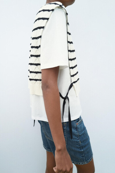 STRIPED OVERLAID VEST AND TOP WITH BOWS