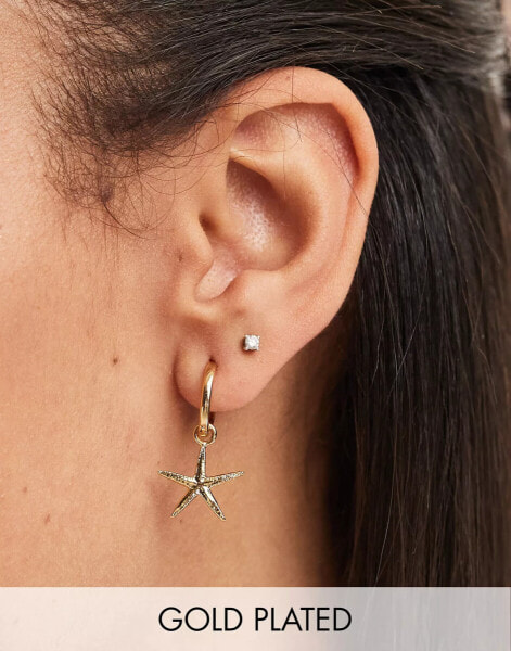 Orelia gold plated starfish huggie hoops in pale gold