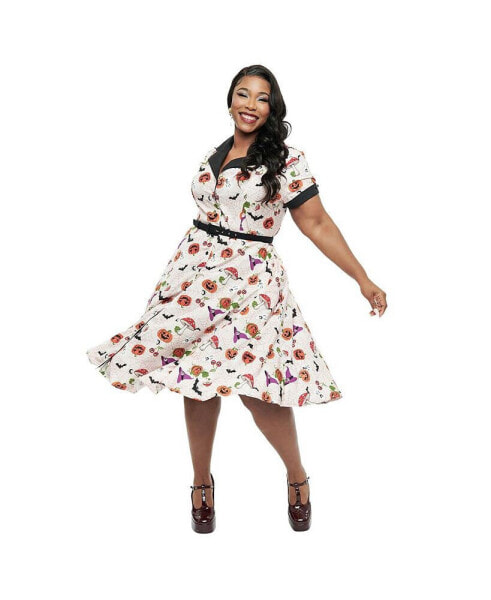 Plus Size Collared Short Sleeved Belted Alexis Swing Dress