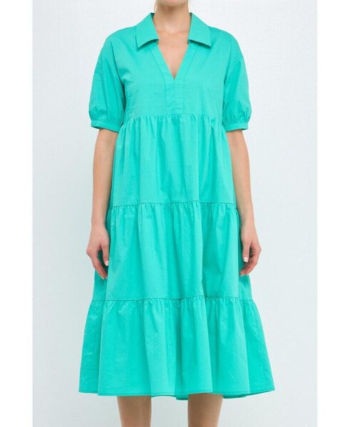 Women's Short Puff Sleeve Midi Dress