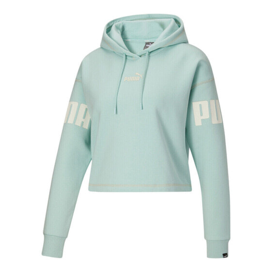 Puma Power Cropped Logo Pullover Hoodie Womens Blue Casual Athletic Outerwear 84