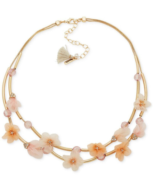lonna & lilly gold-Tone Pavé & Ribbon Flower Beaded Layered Necklace, 16" + 3" extender