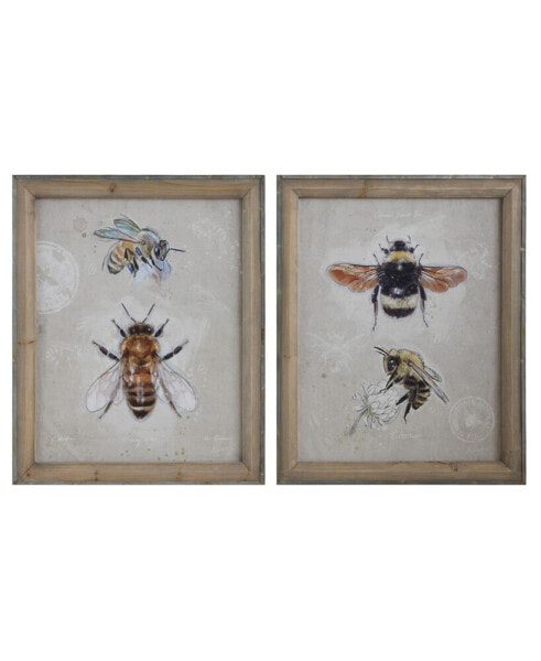 Картина на холсте с портретами пчел, комплект из 2 штук, мультицвет, в деревянной раме 3R Studio.