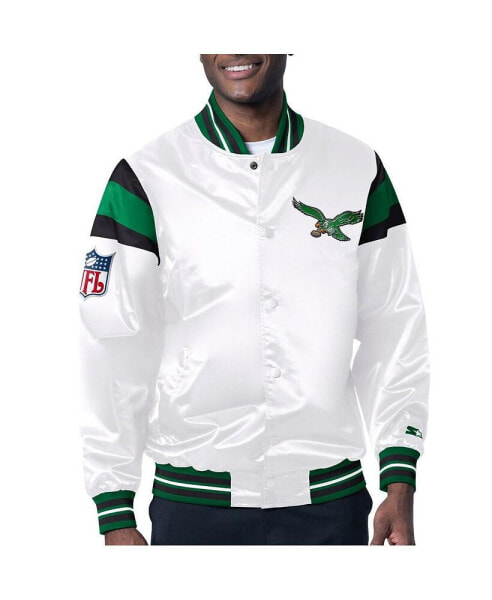 Куртка мужская Стартер белая с зелеными полосами Philadelphia Eagles - Varsity.