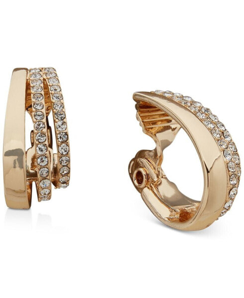 Gold-Tone Crystal Small Triple Hoop Clip-On Earrings, 1"