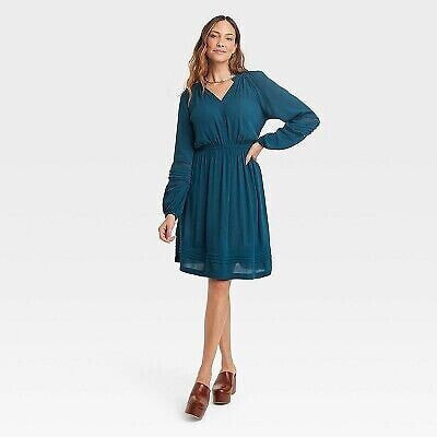 Women's Long Sleeve Lace Dress - Knox Rose Dark Teal Blue XS