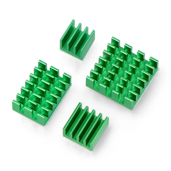 Set of heat sinks for Raspberry Pi - with heat transfer tape - green - 4pcs.