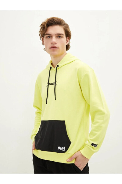 Kapüşonlu Uzun Kollu Renk Bloklu Erkek Sweatshirt