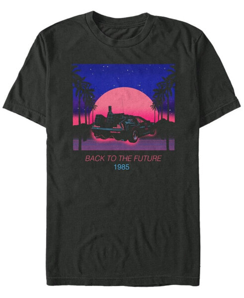 Back to the Future Franchise Men's Neon Delorean 1985 Sunset Poster Short Sleeve T-Shirt