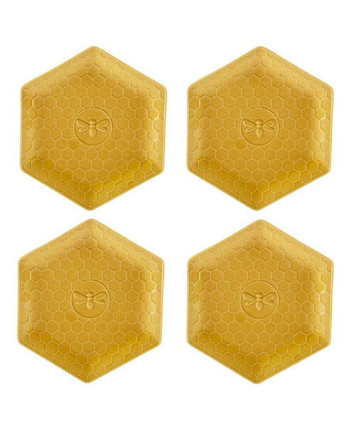French Bees Set of 4 Embossed Honeycomb Dinner Plates