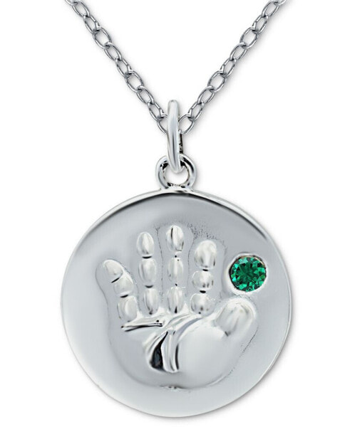Giani Bernini crystal Birth Month "Handprint" Disc 18" Pendant in Sterling Silver, Created for Macy's
