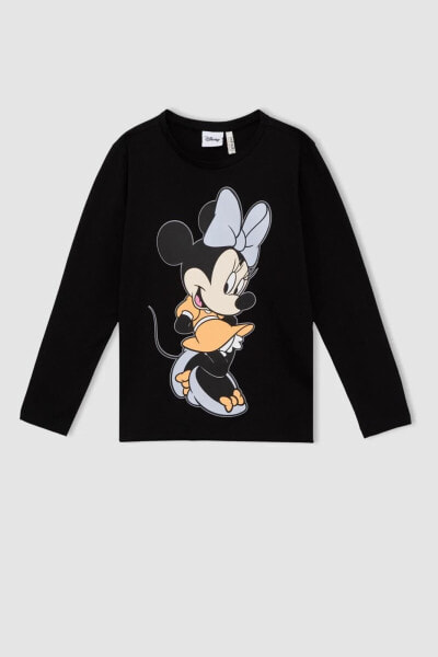 Kız Çocuk Disney Mickey & Minnie Regular Fit Bisiklet Yaka Uzun Kollu Tişört