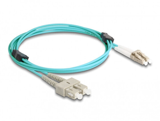 Оптический кабель Delock 87911, длина 2 м, тип волокна - OM3, разъемы LC - SC, полнодуплексный.
