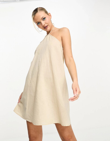 Noisy May linen halter neck mini dress in cream