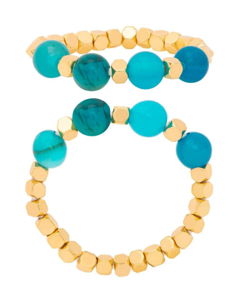 Gold Plated Simulated Turquoise Stretch Ring