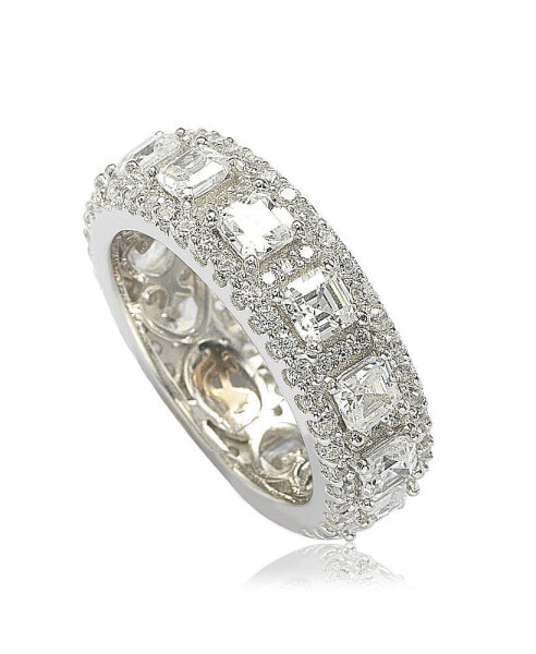 Suzy Levian Sterling Silver Cubic Zirconia Modern Eternity Band Ring