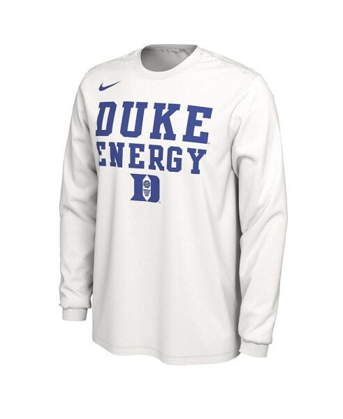 Men's White Duke Blue Devils 2024 On Court Bench Long Sleeve T-shirt