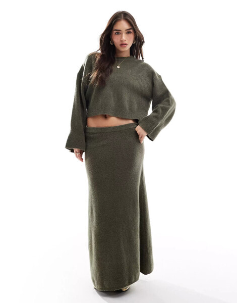 ASOS DESIGN knitted a line maxi skirt co-ord in khaki