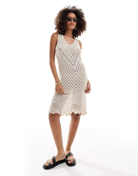 JDY v neck crochet midi dress in cream