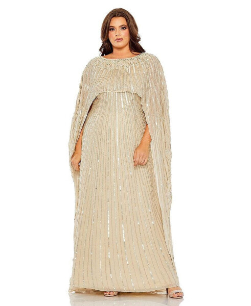 Women's Plus Size Embellished Column Cape Gown