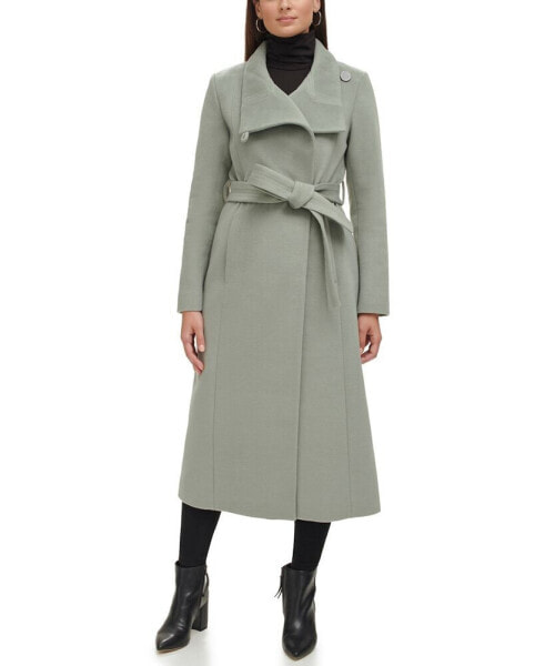 Women's Belted Maxi Wool Coat with Fenced Collar