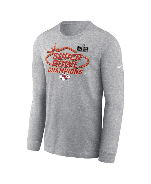 Men's Heather Charcoal Kansas City Chiefs Super Bowl LVIII Champions Locker Room Trophy Collection Long Sleeve T-shirt