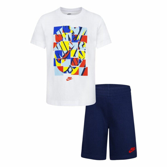 Спортивный костюм для девочек Nike Nsw Add Ft Short Синий Белый Разноцветный 2 Предметы