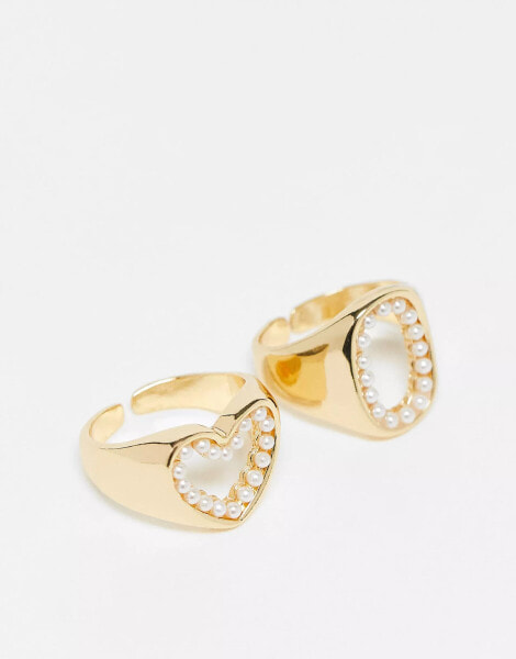 Pieces 2 pack rings with pearls in gold