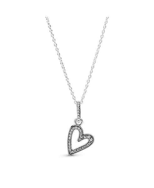 Moments Sterling Silver Sparkling Cubic Zirconia Freehand Heart Pendant Necklace