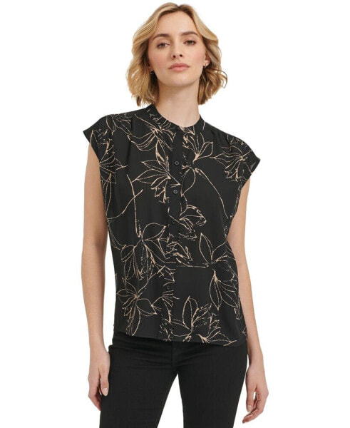 Women's Short-Sleeve Printed Button Front Shirt