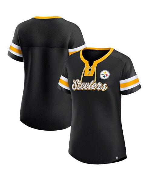 Women's Black Pittsburgh Steelers Original State Lace-Up T-shirt