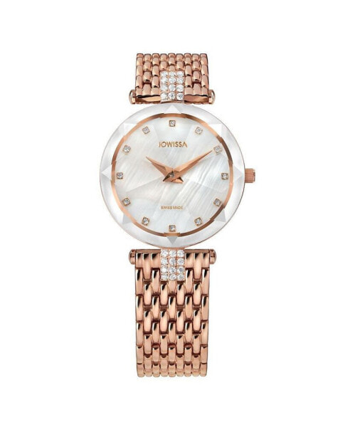 Facet Strass Swiss Rose Gold Plated Ladies 30mm Watch - MOP Dial
