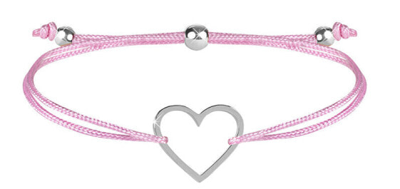 Плетеный браслет с розовым / стальным сердцем