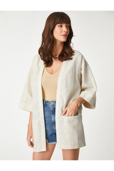 Oversize Kimono Keten Karışımlı Simli
