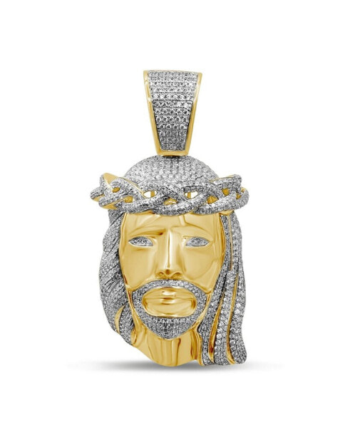 Men's Diamond (1-1/2 ct. t.w.) Christ Head Pendant in 14K Yellow Gold over Sterling Silver