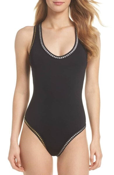 La Blanca Black Women's Size 6 One-piece Shimmer Open-back Swimwear 148031