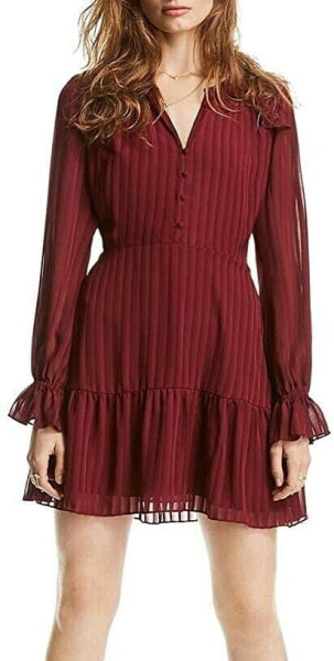 LINI 253760 Womens Long Sleeve Ruffled Dress Solid Mahogany Size 8