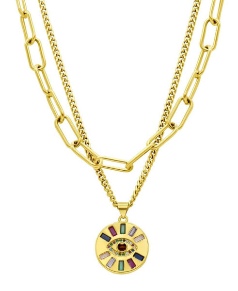 ADORNIA 14K Gold-Plated Adjustable Evil Eye Multi Color Layered Double Necklace