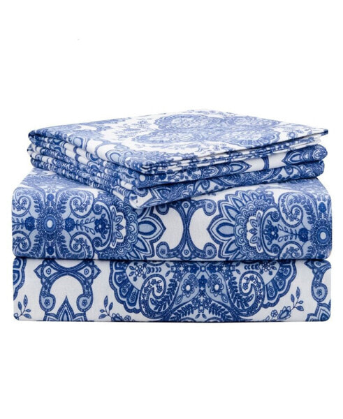 Alpine Blue Luxury Weight Flannel Sheet Set, Twin XL